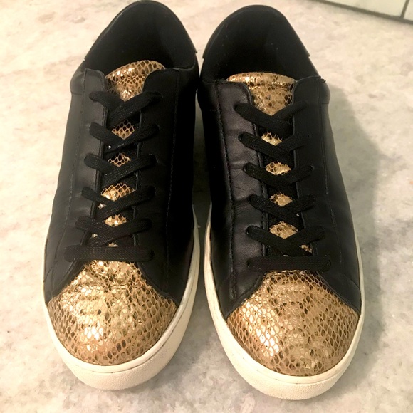 Nine West Shoes - Nine West Retro Faux Gold Snake Black Platform Sneakers VGUC Size 8